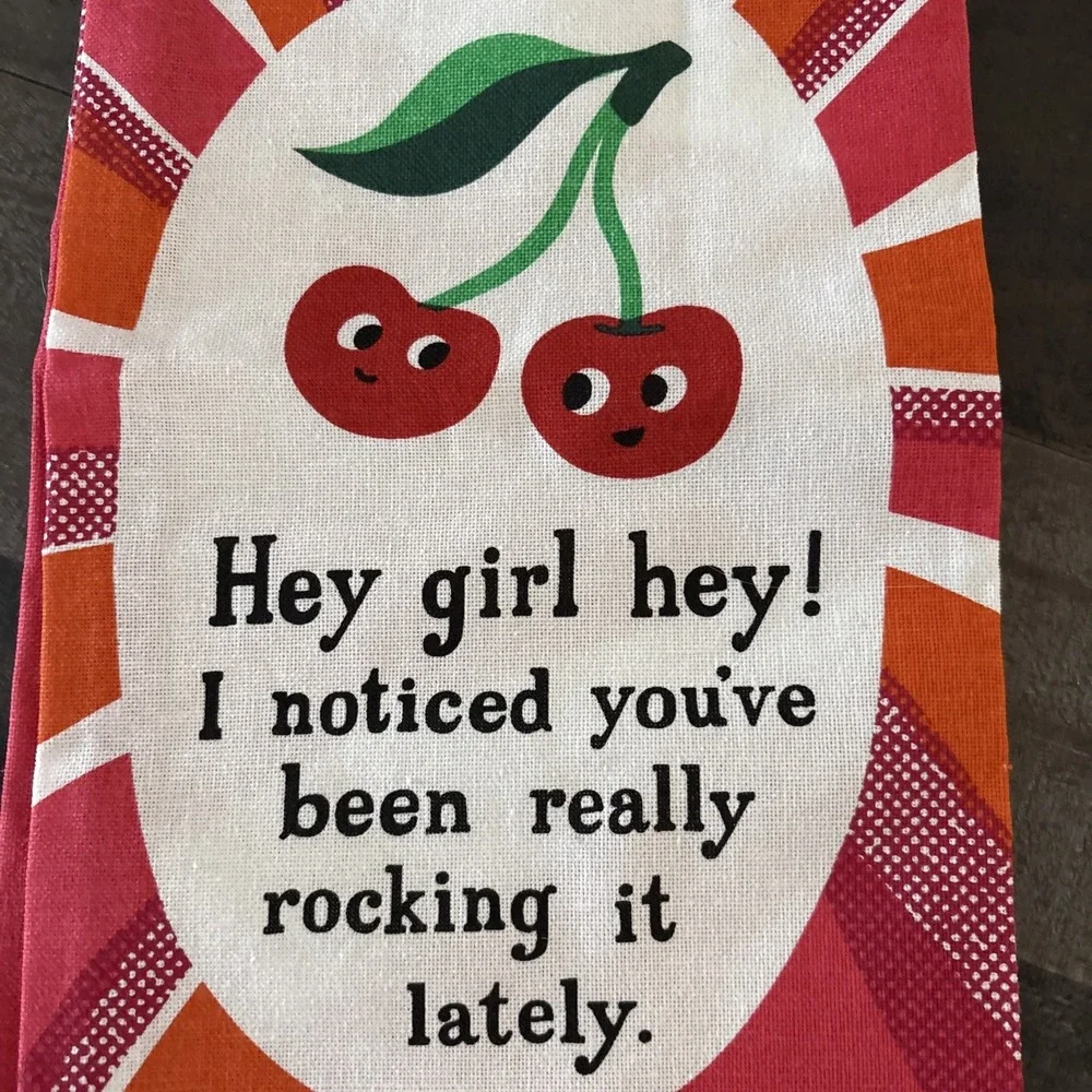 BlueQ Funny Screen-Printed Dish Towel Kitchen Hand Tea Hey girl hey Cherry desig